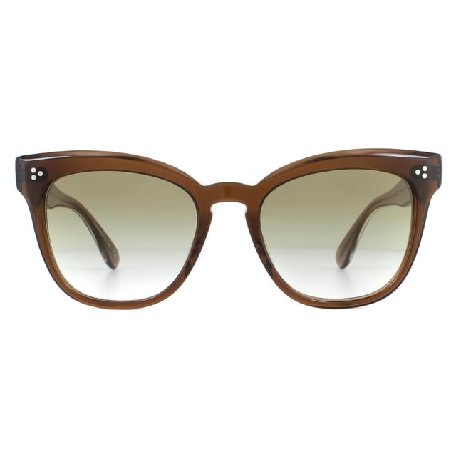 Oliver Peoples Marianela OV5372Su 16258E Sonnenbrille Die Espresso Olive Dégradé ist ein katzenaugenförmiger Rahmen aus leichtem Acetat. Die von funktionaler Hand gesetzten Stifte auf dem Rahmen des Rahmens und der Tempel sorgen für ultimative Stärke und Haltbarkeit. Die universellen Nasenpads bieten Komfort mit dem eingelegten Plattenlogo auf den Tempelrädern, die Authentizität bieten.