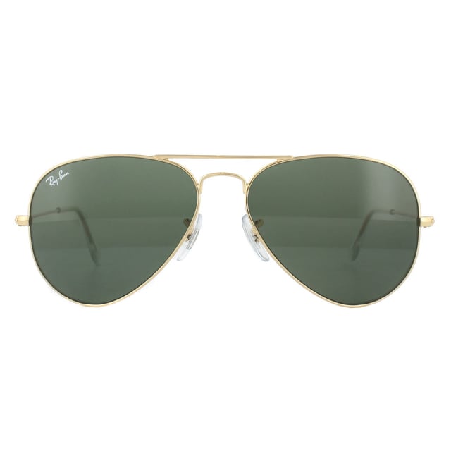 Ray-Ban Sunglasses Aviator 3025 W3234 Gold Green were originally designed in 1936 for US military pilots and have since become one of the most iconic sunglasses models in the world. The timeless design is characterised by the thin metal wire frame, large teardrop shaped lenses and fine metal temples that feature silicone tips and nose pads for a customised and comfortable fit. This classic model is available in various sizes and an array of colourways.