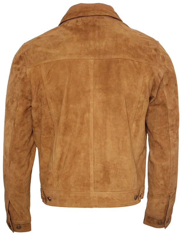 The stylish denim inspired shirt gets reinterpreted in the softest goat suede leather. This slim fit garment is your style statement, exuding a design that echoes 70's Americana. The jacket features press button fastening and adjustable waistband and cuffs for added comfort. This retro jacket will look great with your favourite jeans and a pair of