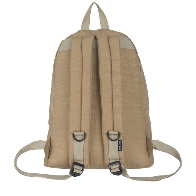 Our largest backpack made in our Contore crushed nylon fabric. This lightweight backpack has plenty of internal space as well as an external front pocket and internal laptop sleeve (fits 15 inch laptop / Apple MacBook Pro 16 inch) for you to organise all your essentials. It's stylish design is discreet and adaptable enough to style with any outfit. The perfect bag for your every day commute or casual day-trip. Features: , Water Resistant Contore nylon fabric, 15 inch padded laptop sleeve - Fits Apple MacBook Pro 16 inch, Zip top opening to main compartment, Single front zip pocket with webbing loops, Internal zip pocket for smaller valuables, 2 Internal mobile phone slip pockets - fits normal and plus size smart phones, 3 Internal pen slip pockets, Ergonomic contoured back panel, Adjustable padded backpack straps, Top grab handle, Large model Style Ref: 52006 SAND