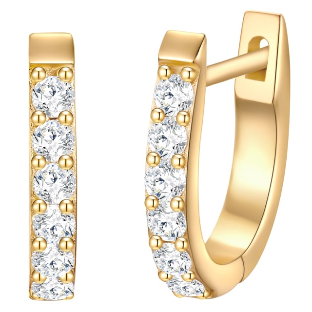 Glamorous creoles are a must -have for all jewelry lovers - like these earrings of the Trilani label. The classic design scores with a modern oval form. Made of 925 sterling silver and refined with yellow gold, the earrings are ideal for all fans of the warm shimmering precious metal shade. Eyecatcher is the lush trim with zirconia crystals, the diamond cut of which conjures up a bewitching sparkle on your earlobes. These creoles have what it takes to have an every-day piece, with an office outfit as well as in leisure time. A practical folding cap offers optimal wearing comfort and simplifies it.