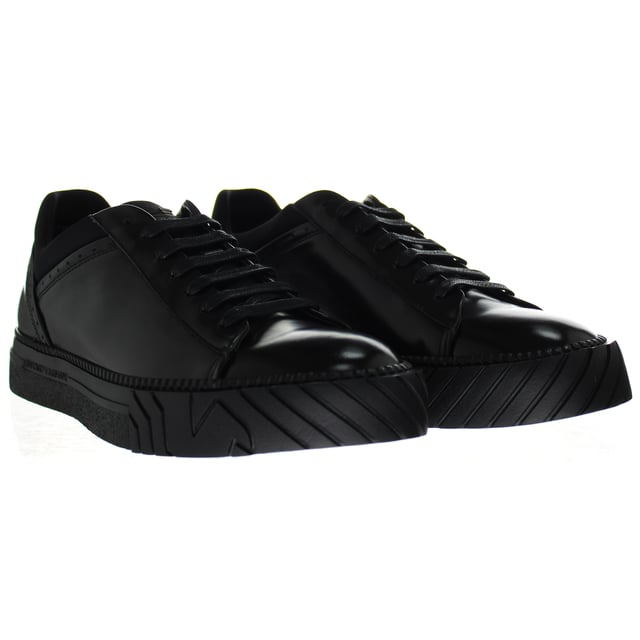 Emporio Armani Black Smooth Leather Lace-Up Womens Trainers X4X246 XL539 K001