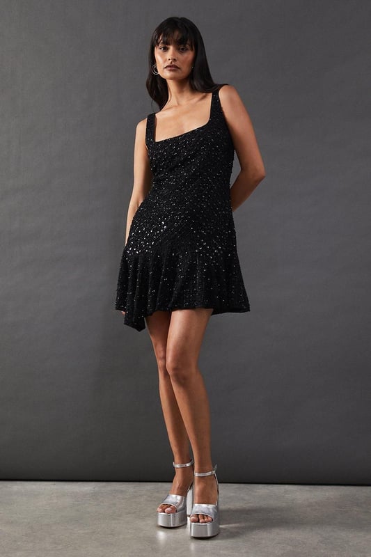 knee length dresses for ladies Dolce & Gabbana Black Faux Pearl Cotton Sheath Mini Dress main image 1