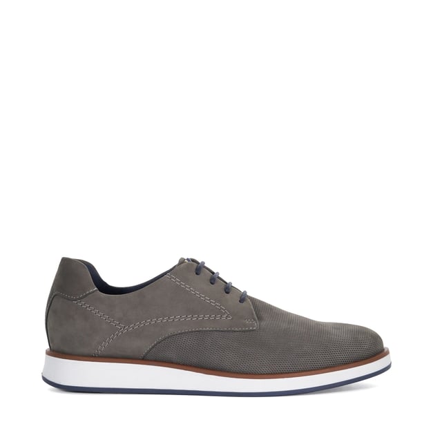 Dune Mens Beko - Perforated Gibson Shoes A premium Gibson crafted from perforated embossed nubuck or leather Beko has been designed with contrasting waxed laces, a rubber sole and topline piping. With a branded inner sole this versatile smart/casual option will be your go-to style.