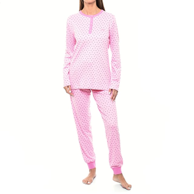 Kisses&Love women's winter pajamas. Top quality winter pajamas!

 The women's pajamas combine a long-sleeved round-neck T-shirt and long pants.
 Made of soft and breathable materials, it ensures comfort throughout the night.
 Ideal for autumn/winter, this set offers a perfect balance between style and comfort for a restful night's sleep.

 Exclusive designs and a variety of prints: Women's winter pajamas are available in a wide range of exclusive designs and prints, allowing you to choose from different styles that reflect your personality and taste. From prints to stripes, each pajama offers a unique and special touch.

 Easy Care & Durability: Made from durable cotton, the women's pajamas are easy to machine wash and maintain their softness, color, and shape wash after wash. This easy maintenance ensures that the pajamas remain a favorite item in your wardrobe, offering durability and practicality over time, especially during the colder seasons.

 Women's winter pajamas, the perfect gift for Mother's Day, anniversary, Christmas, New Year, birthday, and much more!

 Choose style, quality and comfort with Kisses&Love!
 Composition: 100% Cotton
 Care:
- Wash at max temperature. 30º.
 - Do not use bleach.
 - Do not use a dryer.
 - Iron at low temperature max. 110º.
 - Do not dry clean.