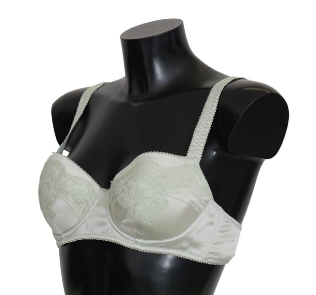 100% Authentic Dolce & Gabbana floral lace silk stretch Balconcino bra
  Made in Italy
  Light green color
  Material: 6% elastane 94% silk
  Two hook closure for a secure fit
  Logo details