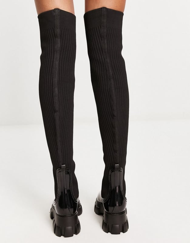 ASOS DESIGN Gravity over the knee wellie boots in black