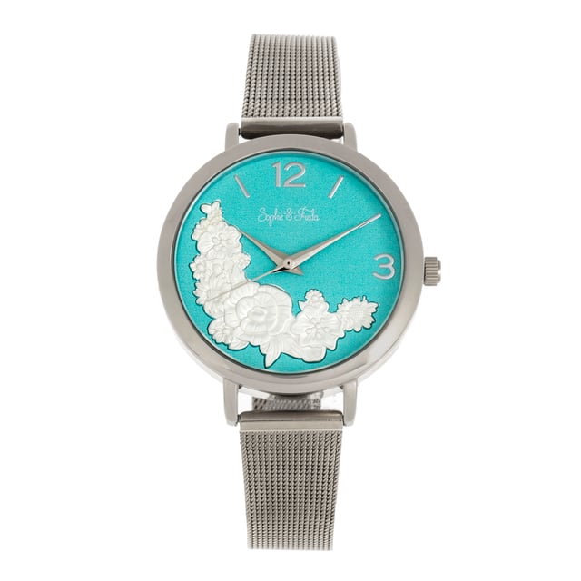 Polished Alloy Case; Precision Japanese Quartz Movement; Non-Glare Scratch-Resistant Mineral Crystal; Unique 3D Floral DialÂ ; Logo Engraved Stainless Steel Caseback; 316L Surgical-Quality Stainless Steel Mesh Bracelet; Logo-Engraved Stainless Steel Clasp; 36mm Case Diameter; 3ATM Water Resistance;