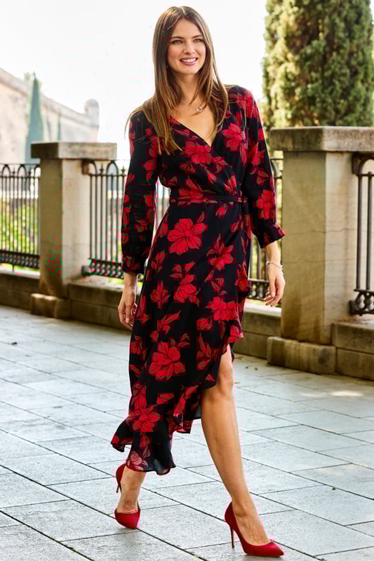 Wrap dress with ruffle hem on sale
