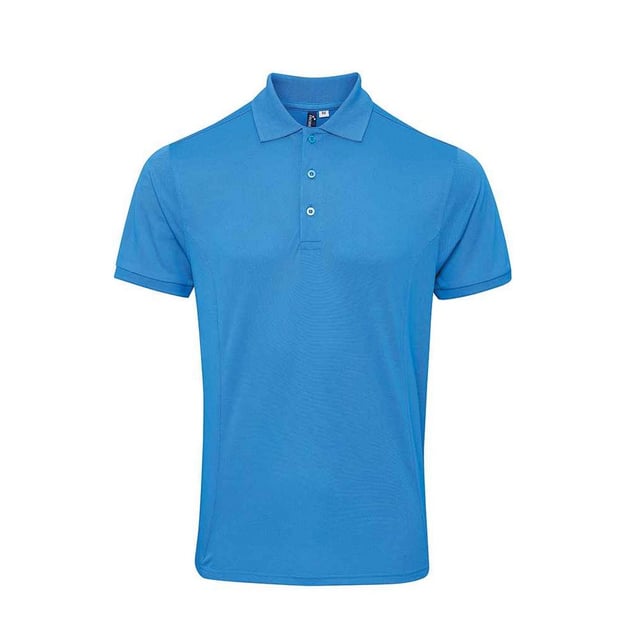 Double piqu knit. Easy care fabric. Coolplus wicking yarn.  finish. Snag crease and shrink resistant. Quick dry. Semi-fitted. Knitted bound collar and cuffs. Three self colour button placket. Side panels. WRAP Certified Production. Materials: 100% Coolplus polyester.