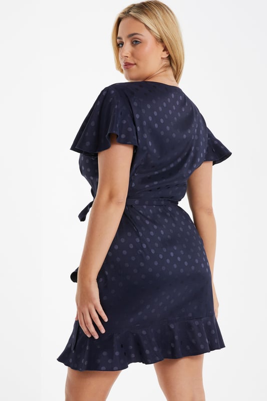 Satin polka dot wrap dress on sale