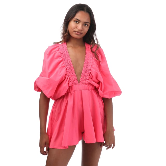 Women's Sundress Alicia Jumpsuit in Cerise.- V neckline with delicate gathers on an elastic band.- Kimono sleeves, fashionably tightened at the cuffs.- Adjustable elastic waistband.- Flattering fit.- 55% Cotton, 45% Polyester. Ref: S24005CER.