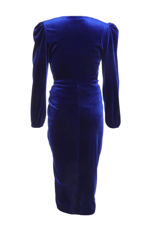 Royal blue velvet wrap dress sales