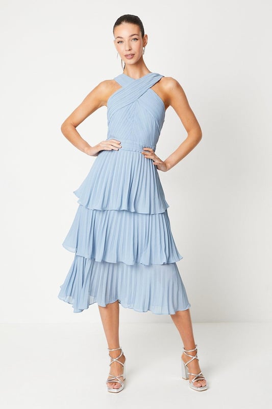 Tiered chiffon midi dress clearance