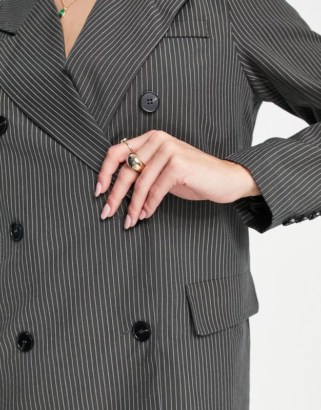 Extro & Vert double breasted relaxed blazer in slate pinstripe co-ord-Grey