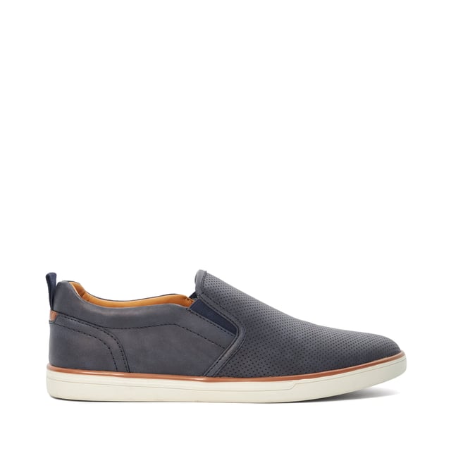 Dune Mens Totals - Perforated Embossed Casual Shoes Refine your casual styling with Totals. Our sleek profile is embossed with a perforated effect for a touch of sophistication. Designed for ease, the back tab pull ensures effortless wear, while the comfort-padded sock enhances every step with a cushioned feel.