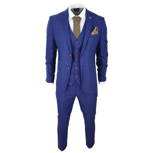 Realza tu estilo con nuestro traje de tres piezas a cuadros azules y marrones para hombre, confeccionado a la perfección para cualquier ocasión. Este conjunto completo incluye un blazer, un chaleco y un pantalón, lo que lo hace ideal para bodas, bailes de graduación, entornos de oficina y fiestas por igual. Este traje, confeccionado con un sofisticado tejido Príncipe de Gales a cuadros azules y marrones, cuenta con un atractivo atemporal con su parte delantera de dos botones y su doble abertura en la espalda. Diseñado por los sastres de Saville Row, ofrece un corte entallado que logra el equilibrio perfecto entre lo ajustado y lo regular. Con su estilo clásico y su impecable confección, este traje irradia confianza y sofisticación. Explora nuestra tienda para encontrar una amplia gama de estilos y colores que se adaptan a tu gusto individual. Puntos destacados del diseño del producto: Tejido Príncipe de Gales clásico a cuadros azules y marrones Ajuste entallado para una silueta elegante Cierre frontal de 2 botones para un aspecto refinado Doble abertura en la espalda para mayor comodidad y estilo Conjunto completo de 3 piezas que incluye blazer, chaleco y pantalones Tallas Talla de chaqueta y pantalón 36R: 36" (pecho) 30" (cintura) 38R: 38" (pecho) 32" (cintura) 40R: 40" (pecho) 34" (cintura) 42R: 42" (pecho) 36" (cintura) 44R: 44" (pecho) 38" (cintura) 46R: 46" (pecho) 40" (cintura) 48R: 48" (pecho) 42" (cintura) 50R: 50" (pecho) 44" (cintura) 52R: 52" (pecho) 46" (cintura) 54R: 54" (pecho) 48" (cintura)