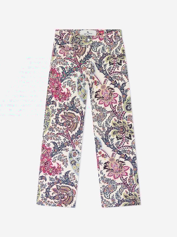 Introducing the exquisite Girls Paisley Print Trousers in Ivory by Etro. Designed for the AW2024 season, these trousers harmonize luxury with playful charm, perfect for enhancing any girl's wardrobe. Key features include: Italian Craftsmanship: Impeccably made in Italy, ensuring superior quality and elegance. Iconic Paisley Design: Features Etro's signature paisley print, adding a sophisticated and vibrant flair. Comfort Blend Fabric: Constructed from premium materials for softness and lasting comfort.Elevate her style with the timeless elegance of Etro's Girls Paisley Print Trousers. Shop now and infuse her closet with Italian luxury!