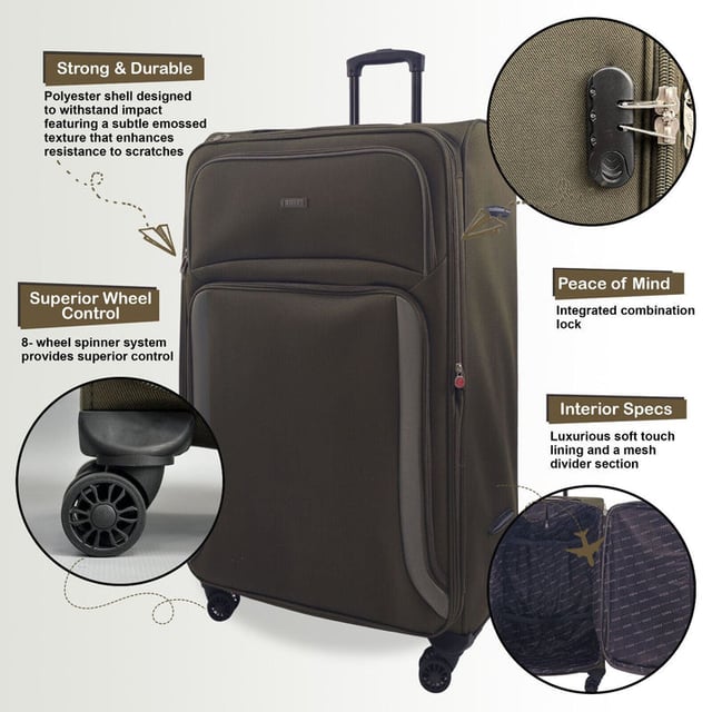 Embark on a Adventure with Our Exquisite 8-Wheel Extra Large Luggage

Key Features:

Eye-Catching Colours: Immerse yourself in the allure of paradise with a vibrant colour
Compact Cabin Size: Meets airline requirements for hassle-free boarding, featuring a roomy interior and maneuverable with a sturdy handle and 360-degree wheels.
Smooth 360 dual 8-wheel spinners for effortless mobility
Secure integrated 3-digit lock for enhanced security.
Constructed from ultra-strong Jacquard nylon 600D material for durability.
Self-locking telescopic handle and zip-around closure for easy use.
Indulge in the perfect blend of practicality and aesthetics with our Travel Collection - your passport to a seamless and stylish journey.
31 Inch Extra Large Case - Size 89 x 51.5 x 36 cm Weight : 4.3Kg Capacity : 165 Litre

Note: It is a single Extra Large Suitcase