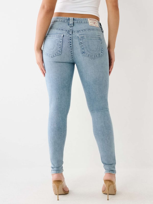 The Jennie is a skinny built for curves. This mid rise women's curvy skinny jean prevents gapping at the waistband and is specially designed to maximize shape retention tHIGH RISEoughout the day. Featuring subtle fading, clean hardware, and white stitching. Finished with 1/2" horseshoes along the back pockets.
