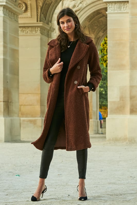 Brown borg longline coat clearance
