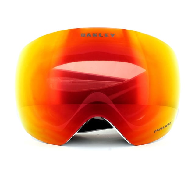 Oakley Ski Goggles Flight Deck OO7050-35 Matt White Prizm Torch Iridium are the latest innovation in ski goggles from Oakley with a large rimless lens design which gives an unbelievably good view in all directions. They feature a ridgelock lens sub-frame attachment to allow lenses to be changed quickly and easily and small frame notches under the strap anchors allow space for normal glasses. Support is given for better airflow and the sleek frame and outrigger design is comfortable and helmet compatible.