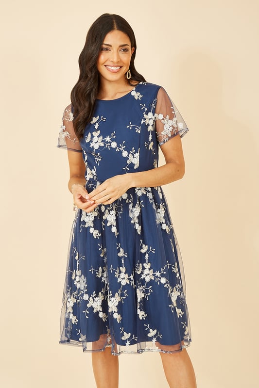 Embroidered Floral Skater Dress