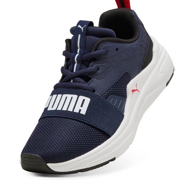 PRODUCT STORY: Get your little ones ready for action with PUMA's latest sneakers! Featuring a breathable air mesh upper, elastic lace closure, and KinderFit sockliner to ensure the perfect fit, these sneakers offer playful style and comfort for every adventure. Let the fun begin! FEATURES & BENEFITS: SOFTRIDE: Soft foam designed for all-day cushioning and comfort; SOFTFOAM+: Step-in comfort sockliner designed to provide soft cushioning thanks to its extra thick heel. DETAILS: Regular width; Textile upper; Lace closure; Comfortable CMEVA midsole; Rubber outsole; PUMA Youth: Recommended for older kids between 8 and 16 years.