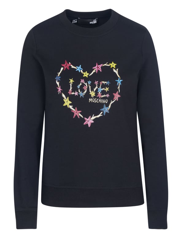95% katoen, 5% spandex; Love Moschino-trui; Model: W630222E2246 C74; Hoogwaardige afwerking; Zachte katoenmix; ronde nek; lange mouw; Ik hou van Moschino-logodetails
