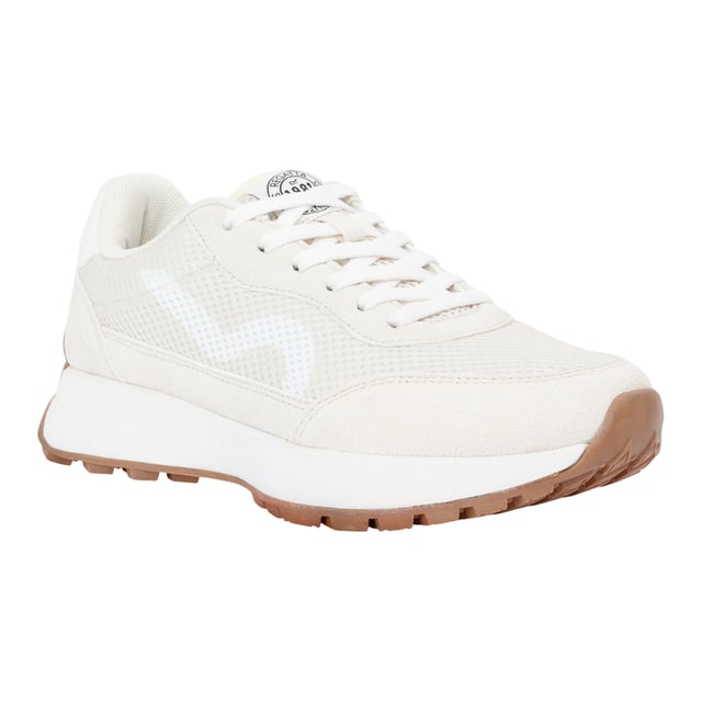 Upper: Mesh, Synthetic. Lining: Synthetic. Midsole: Cushioned, EVA (Ethyl Vinyl Acetate), Shock Absorbing. Outsole: Synthetic, Traction Grip. Breathable, Pull Tab, Synthetic Suede Mudguard. Flat. Cut: Low. Design: Contrast Detail, Logo. Toe Style: Round. Fastening: Lace Up.