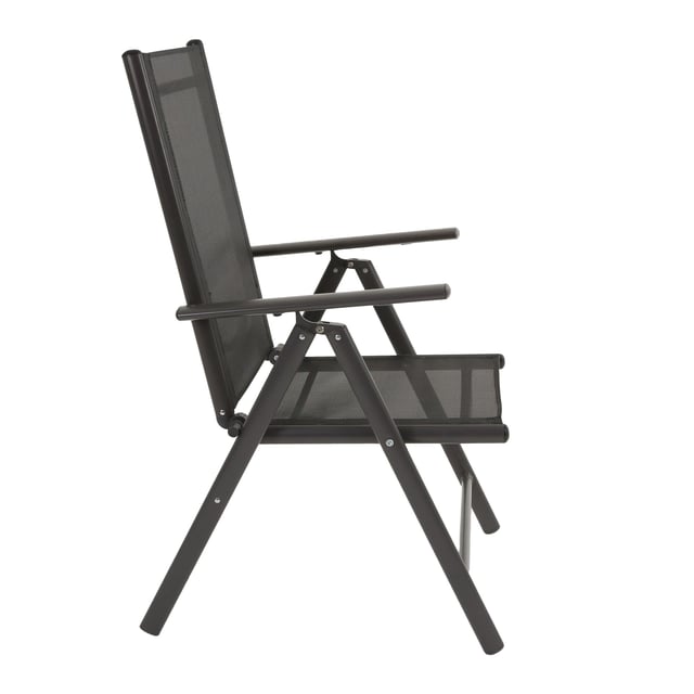 80% Aluminium, 20% Textilene. Contents: 1 Storage Bag. Arm Rests, Folding, Recliner, Tubular Frame. Fabric Technology: Lightweight.