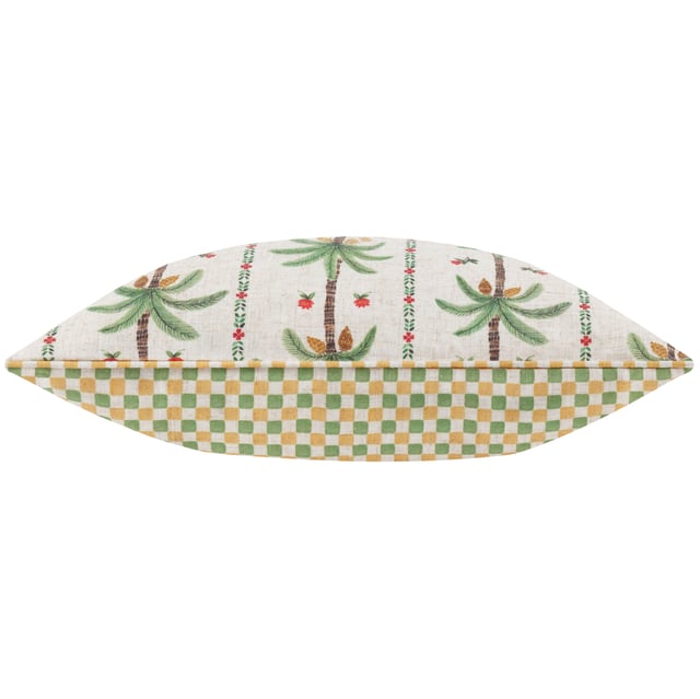 Enhance your living space with the Okara Palm Piped Cushion. Featuring a hand-painted design that juxtaposes delicate florals with bold palm tree motifs, this cushion offers a refined yet relaxed aesthetic. The textured linen-look fabric adds depth and versatility, while the piped trim provides a refined finish. With its intricately patterned reverse, this cushion effortlessly blends modern and tropical inspirations, making it an ideal accent for a variety of interior styles. Perfect for those who appreciate the beauty of nature and the charm of thoughtful design.
