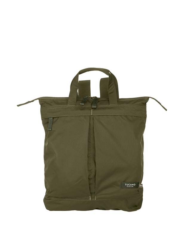 Unisex rugzak met ritssluiting. één open binnenzak. twee ritsen aan de voorkant en twee ritsen aan de achterkant, externe zakken. ontbrekende schouderband.  Handvat van gerecycled polyethyleentereftalaat. een binnencompartiment.  extern materiaal.  Binnenkant van gerecycled polyethyleentereftalaat. Afmetingen: 35x42x8 cm. Modeproduct