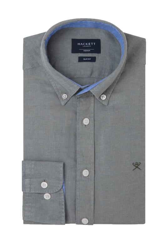 Hackett Long Sleeved Linen Shirt Green
This 100% linen shirt boasts a herringbone weave, button down collar and tonal branding. The nice contrast trims to the inner collar and cuffs add a touch of sophistication.

100% linen
Slim Fit
Button Down Collar
Style - HM309839