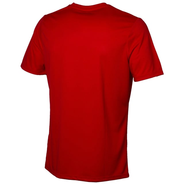 100% Polyester. Fabric: Micro Eyelet. Design: Stacked Logo. Neckline: Crew Neck, Ribbed. Sleeve-Type: Short-Sleeved.