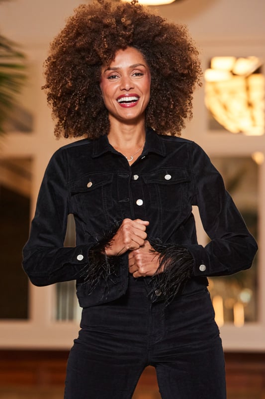 Black velvet denim best sale jacket