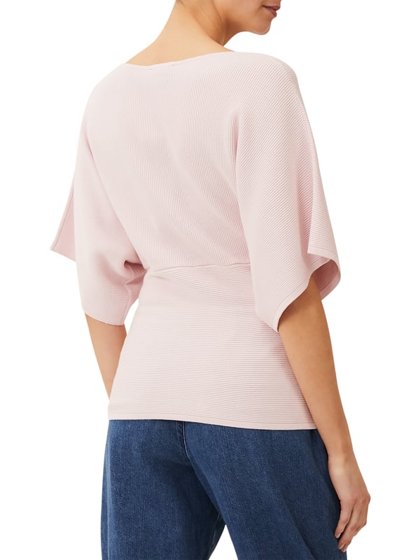 Embrace effortless style with this Pale Pink Kimono Ripple Knit, perfect for a casual chic look. Machine washable for easy care.