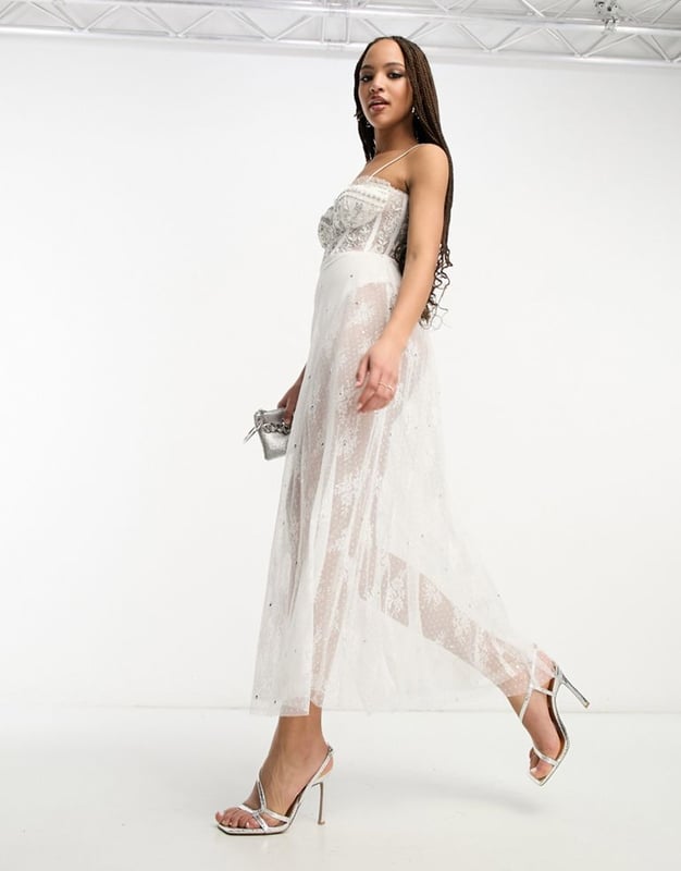 Miss Selfridge Premium embellished premium cami corset maxi dress in ...