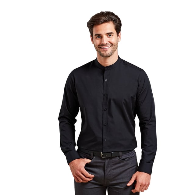 65% Polyester, 35% Cotton. Design: Plain. Neckline: Banded. Fastening: Button-Down. Cuff: Double Button. Sleeve-Type: Long-Sleeved. Fabric Technology: Easy-Clean. Sleeve Guard. 115gsm. Sustainability: Amfori, BSCI, REACH, Sedex, WRAP Certified.