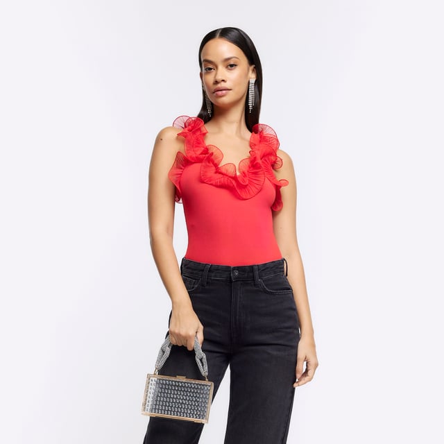 Frill detail, V-neck, Sleeveless