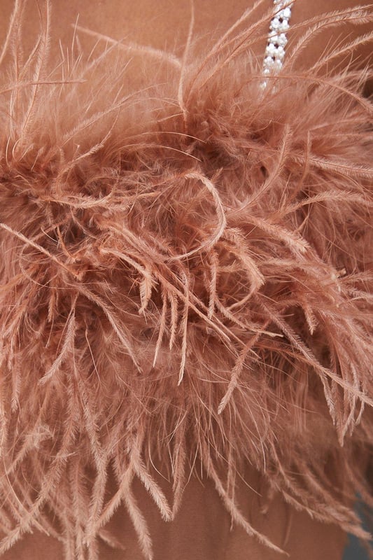 Feather Detail Diamante Strap Bandeau Midi Dress