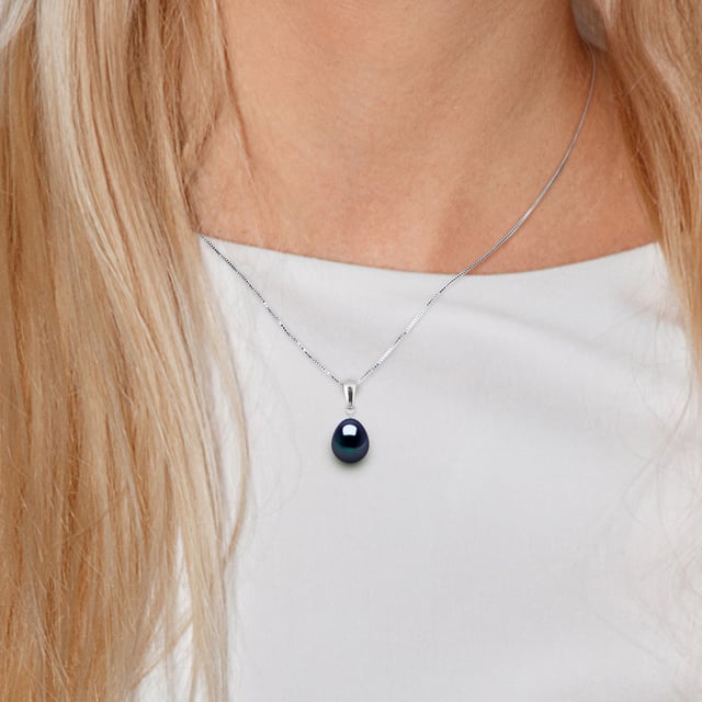 Necklace Articulated White Gold 750 and trueCultured Freshwater Pearls Pear Shape 8-9 mm , 0,31 in Tahitian Style color - Our jewellery is made in France and will be delivered in a gift box accompanied by a Certificate of Authenticity and International Warranty