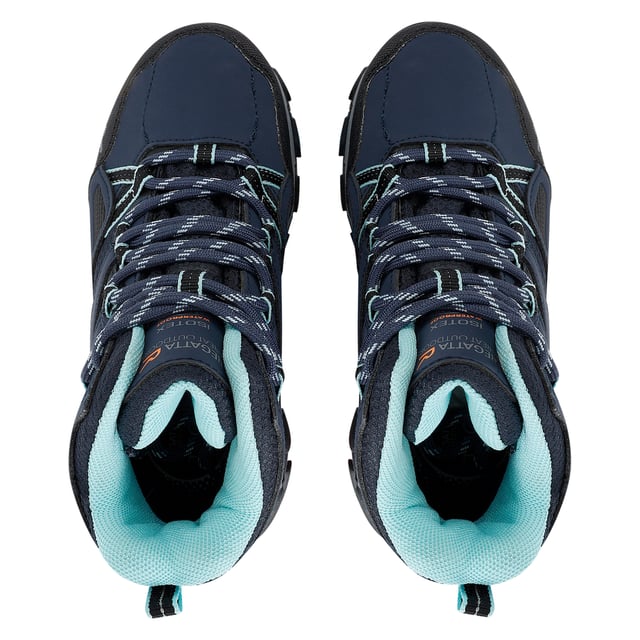 Regatta Childrens/Kids Holcombe III Walking Boots (Navy/Aruba Blue) Upper: Durable, Synthetic, Water Resistant. Fabric: TECFOAM. Insole: Isotex Membrane, Synthetic. Midsole: XLT. Outsole: Duo Grip, Stability Plates, Synthetic. Fabric Technology: Breathable, Isotex, Waterproof. Covered Vamp, Foam Collar, Padded Tongue, Pull Tab. Flat. Cut: Ankle. Design: Contrast, Logo, Printed, Text. Toe Style: Cap. Fastening: Lace Up, Slip-In.