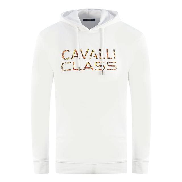 Cavalli Class Merklogo Witte Hoodie. Deze Cavalli Class hoodie is de perfecte manier om je gedurfde persoonlijke stijl te tonen. Het heeft een opvallend gedrukt logo, waardoor het de perfecte aanvulling op je garderobe is. Wees klaar om op te vallen en een statement te maken met deze unieke hoodie! 60% Katoen, 40% Polyester, Elastische tailleband en mouwuiteinden. Regular Fit, valt waarachtig op maat, Kangoeroezak, Merklogo op de borst. Trektouwtjes, Cavalli Class Hooded Jumper. Stijl: RXT65F CF062 00053