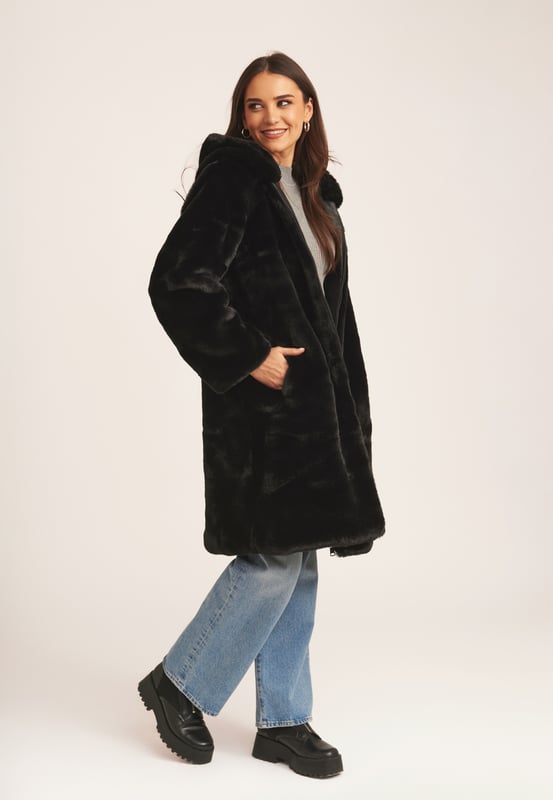 Nicolette Faux Fur Hooded Longline Coat