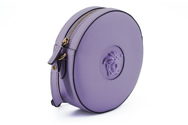 Gorgeous brand new with tags and dustbag
  100% Authentic Versace Disco Round Shoulder Bag
  Color: Purple
  Material: Calf Leather
  Zip closure
  Medusa head logo hardware
  1 main compartment
  Slip pocket
  Removable and adjustable leather shoulder strap (120cm)
  Measurement L*H*W: 19cm*19cm*5cm
Material: Calf Leather