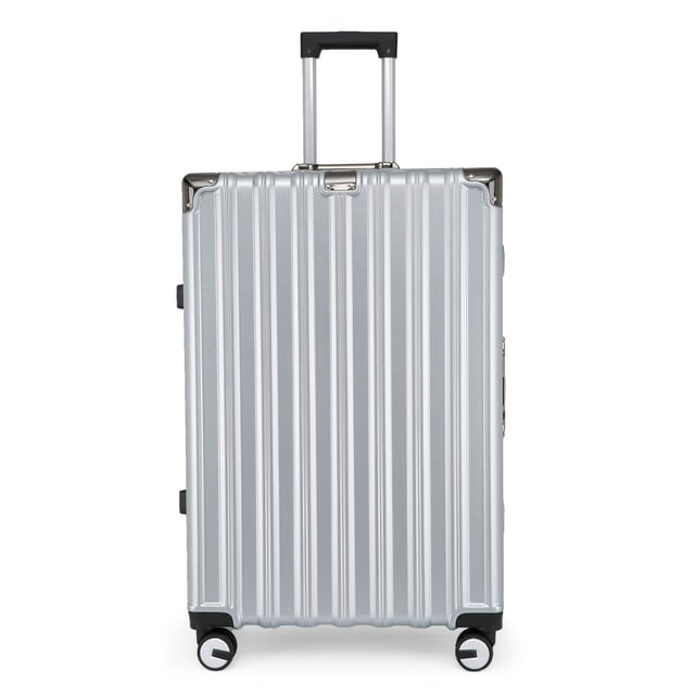 Entdecken Sie die perfekte Kombination aus Eleganz, Haltbarkeit und Komfort mit unseren robusten silbernen Hartschalenkoffern. Dieses Gepäckset mit atemberaubendem Finish ist für den modernen Reisenden gemacht und bietet Stärke und Eleganz für alle Ihre Reisen. Eigenschaften: Hochwertige Polycarbonatschale: Leicht und dennoch robust, bietet außergewöhnlichen Schutz vor Verschleiß. Verstärkter Aluminiumrahmen: Sorgt für Haltbarkeit und strukturelle Integrität und gewährleistet lang anhaltende Leistung. Zwei integrierte Schlösser: Sichern Sie Ihre Sachen mit zwei integrierten Kombinationsschlössern für mehr Sicherheit. 8 leichtgängige Doppelrollen: Bietet mühelose 360°-Manövrierfähigkeit, sodass die Navigation durch Flughäfen und belebte Straßen ein Kinderspiel wird. Ergonomischer Teleskopgriff: Entwickelt für bequeme Handhabung und Benutzerfreundlichkeit. Stilvolles Interieur: Vollständig gefüttert mit elastischen Riemen, Reißverschlussfächern und Netzteilern für geordnetes Packen. Verfügbare Größen und Spezifikationen: Kabine: Maße: 36 x 24 x 56 cm Gewicht: 2,70 kg Fassungsvermögen: 42 l Mittel: Maße: 43 x 28 x 65,5 cm Gewicht: 4,00 kg Fassungsvermögen: 70 l Groß: Maße: 51 x 32 x 76 cm Gewicht: 5,00 kg Fassungsvermögen: 110 l Das zeitlose Design sorgt für Eleganz und sorgt dafür, dass Ihr Gepäck leicht zu erkennen ist. Ob Sie mit leichtem Gepäck in der Kabinengröße reisen oder für eine lange Reise mit den mittleren und großen Koffern packen, dieses Set ist auf alle Ihre Reiseanforderungen zugeschnitten. – Hinweis: Bitte wählen Sie die gewünschte Größe. Größen werden einzeln und nicht in Sets verkauft.