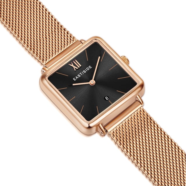 If you like to show corners and edges, this women's watch of the Eastside label will love! Edgy, urban and yet elegant-timeless, she picks up the attitude to life of the New York district of Eastside. Eyecatcher is the square, IP-coated housing that gives the timepiece its striking character. Subtle line of line and Obélisque pointers emphasize the puristic design concept, rounded off by a stylish IP-Goldeted Milanaise Ellar Arm strap in rose gold. The safe sliding closure ensures quick adaptability and high comfort. The high-end quartz watchwerk offers precision, as well as the simple date display.