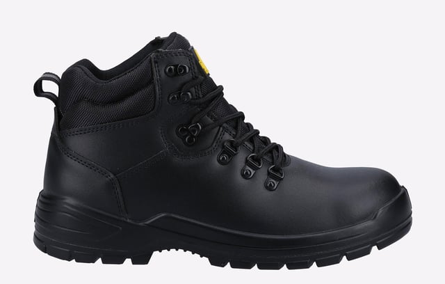 Lightweight and classic safety boot with water-resistant leather upper, padded collar, steel toe, steel midsole and dual density PU outsole.
- New and Improved Classic Safety Boot- Upper is made with Water Resistant Leather- Padded Breathable Mesh Collar and Tongue- Sturdy Metal D-Ring and Hooks for Lacing- Comfortable and Removable EVA Footbed- Dynamic and Raised Injected PU Midsole Clasps- Raised Heel for Enhanced Comfort and Stability- Excellent Energy Absorption- Cleated Outsole Provides Ultimate Performance and Grip in Varied Conditions- Ladder Grip Lines for Working at Heights- Non-Marking Outsole