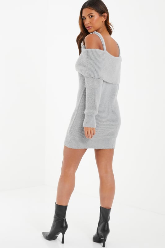 Cold shoulder knitted dress sales